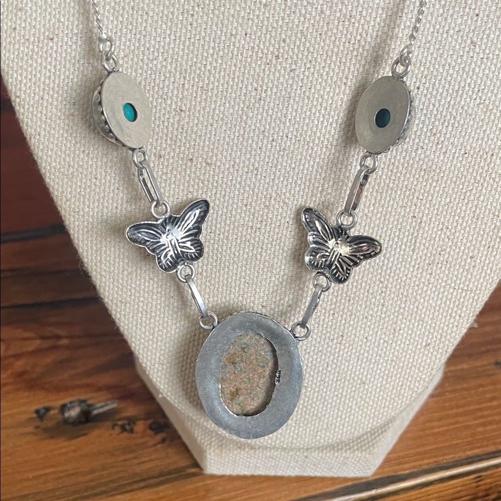 Elegant Silver and Turquoise Butterfly Necklace - Picture 4 of 4